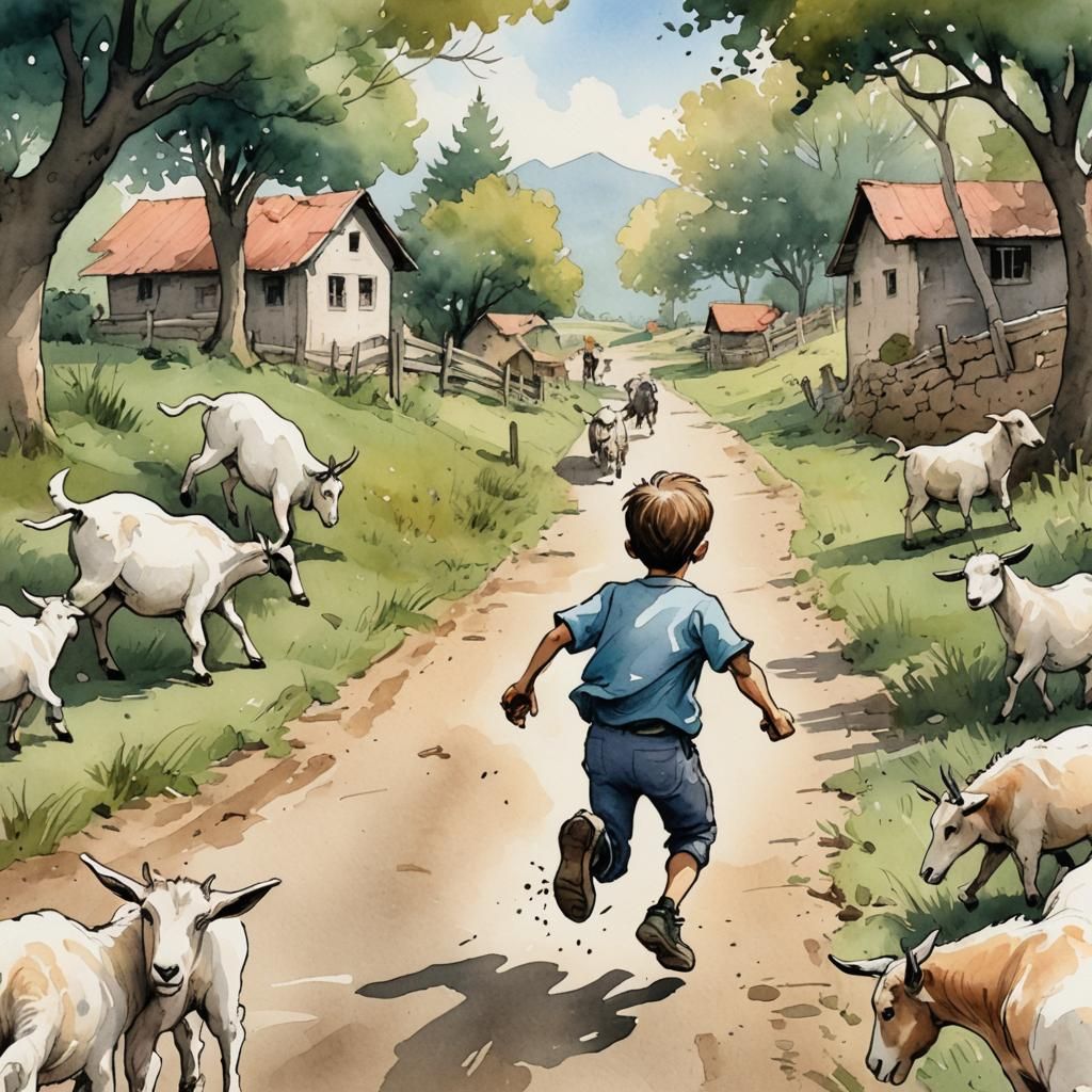 Illustrate in an ink and watercolor children's illustration ...