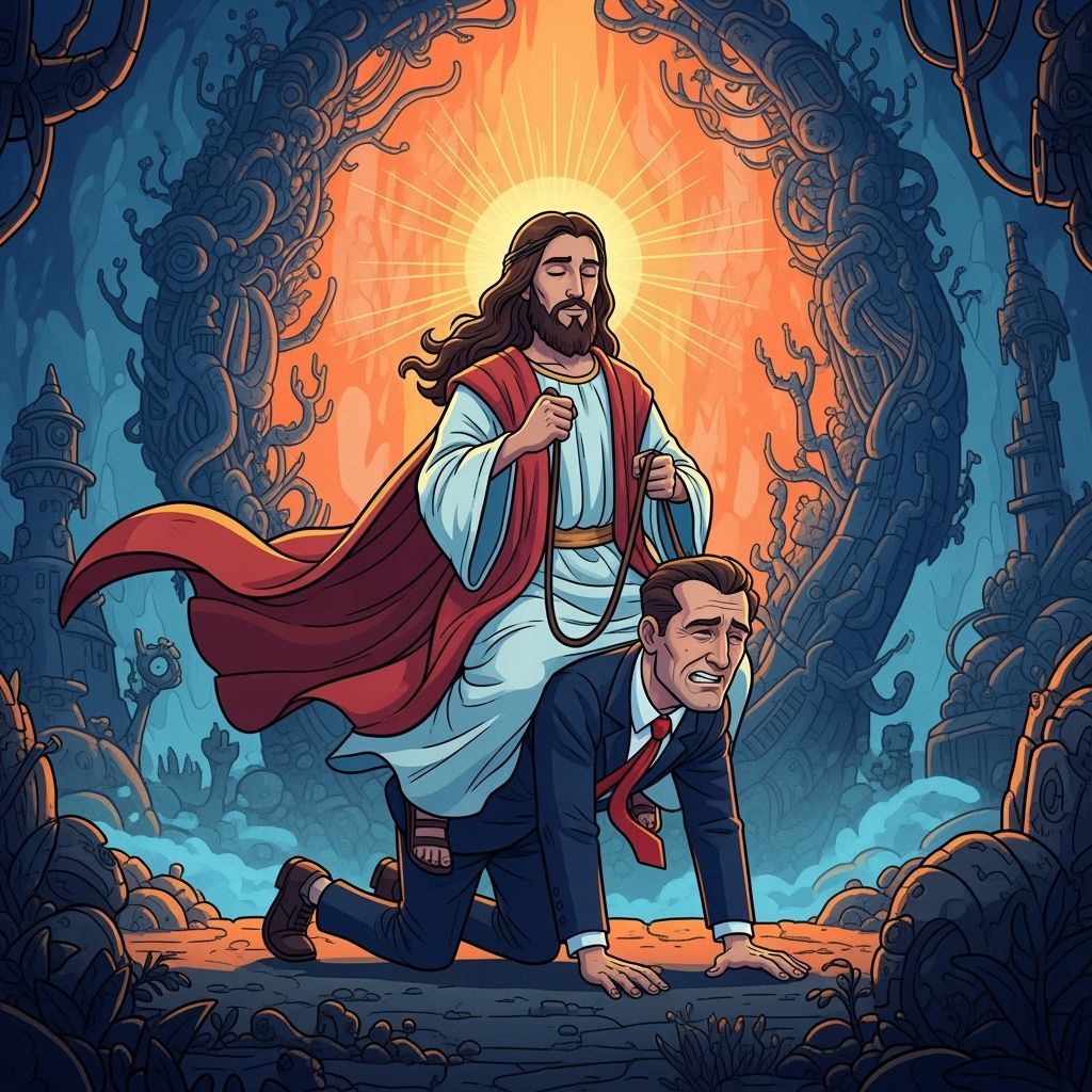 Messiah Rides President in Fantasy Landscape Art