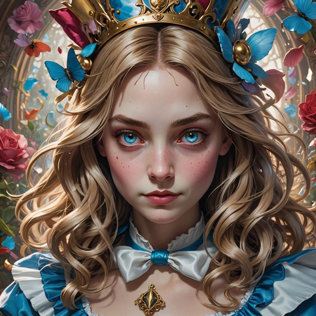 Make a realistic image of the Alice from the Disney cartoon ...