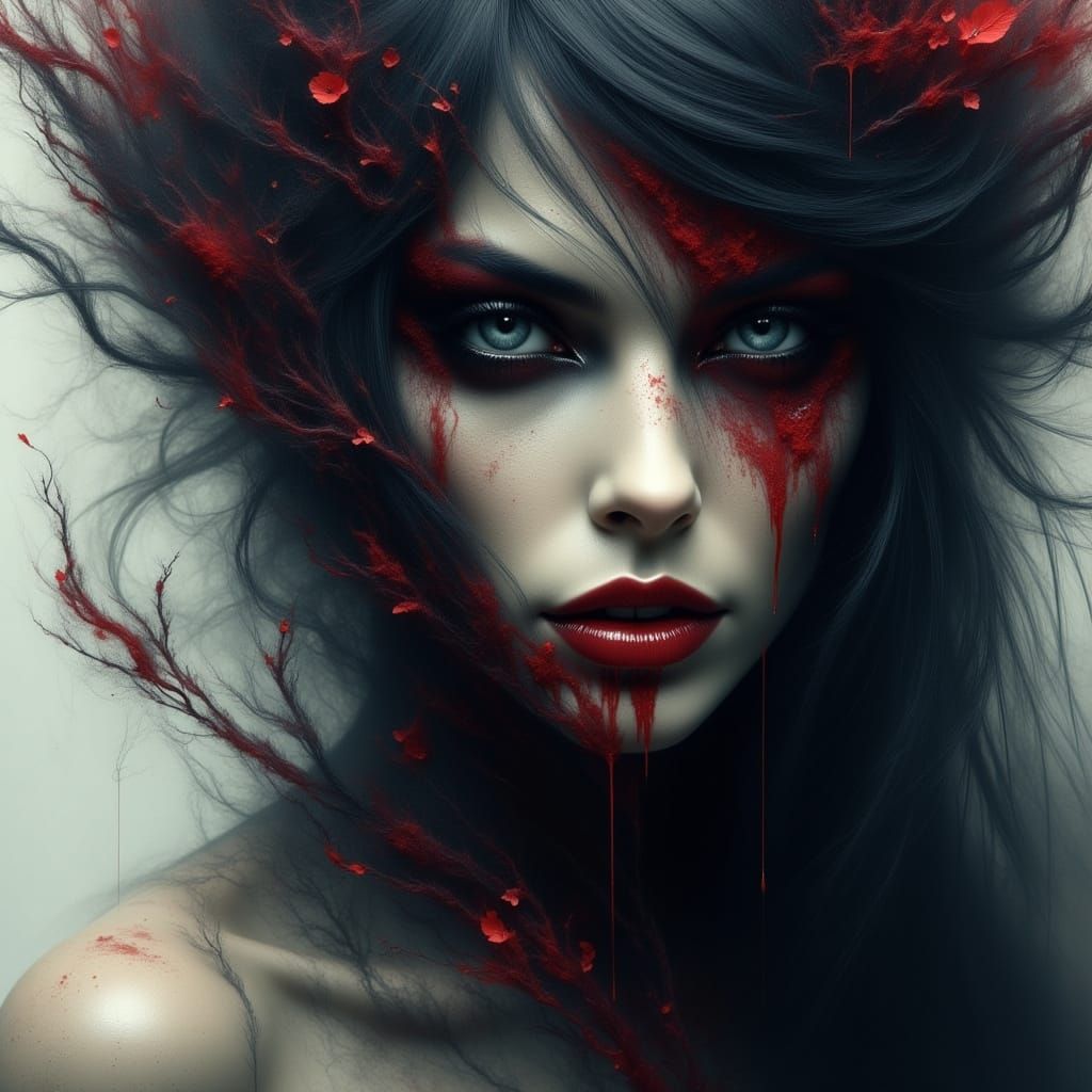 Vampire Queen Double Exposure with Ethereal Smoke