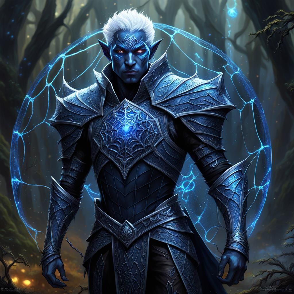 Male Drow elf equipped Orbbcress, Shield of Tiago, Made from Sapphire ...