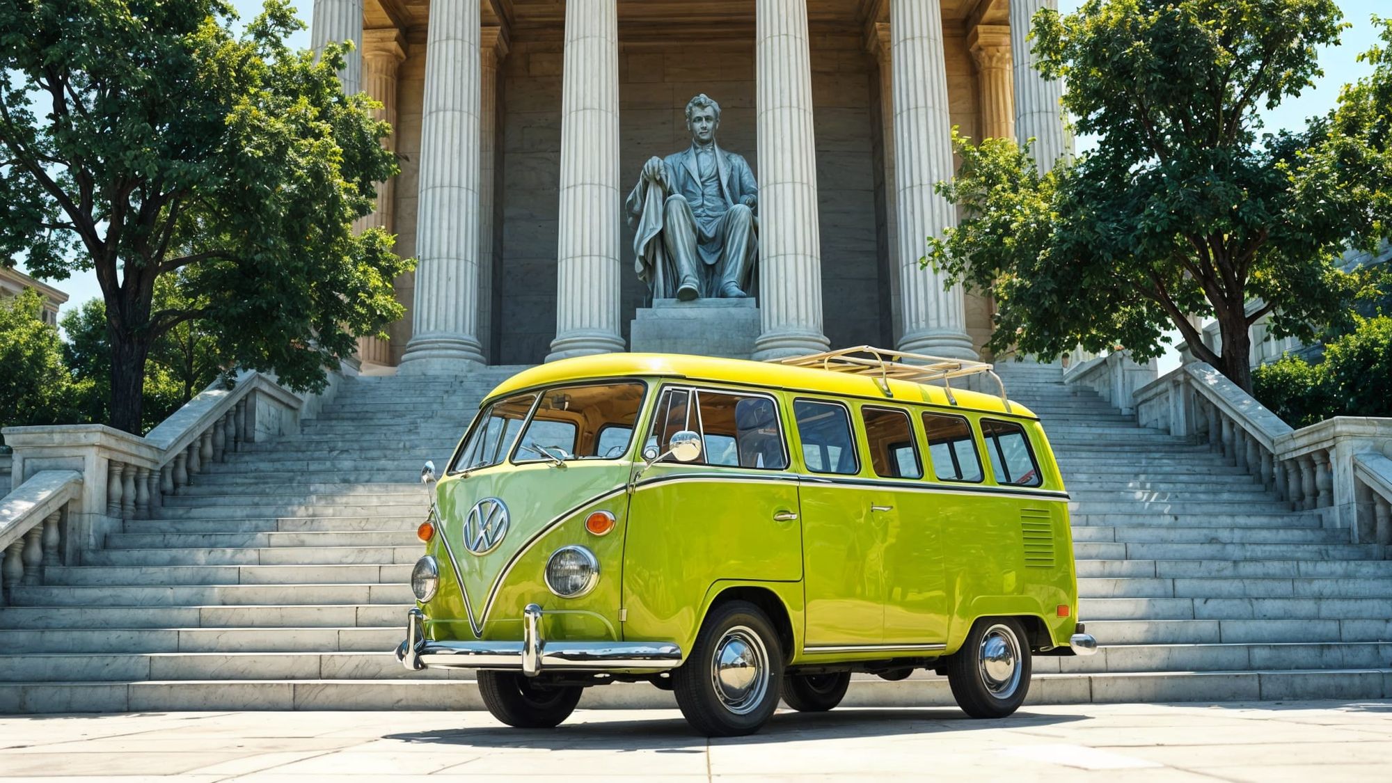 Volkswagen Microbus Outside The Lincoln Memorial