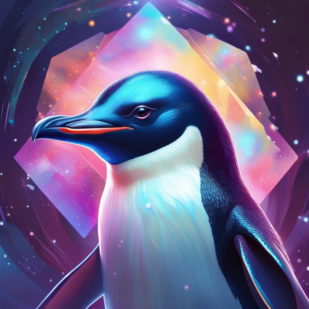 A holographic penguin in cosmos - AI Generated Artwork - NightCafe Creator