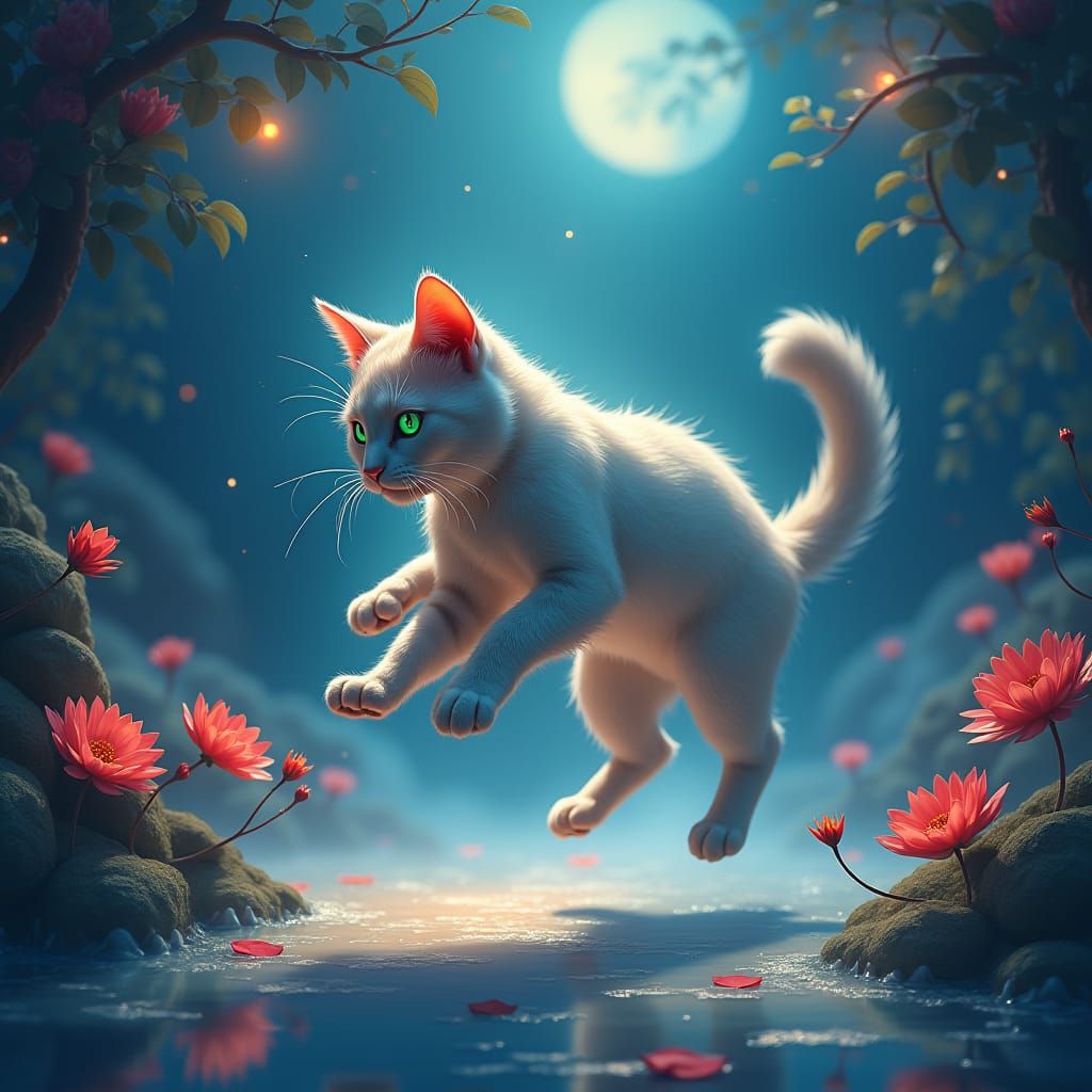Enchanted Cat Dance in Japanese Art Style