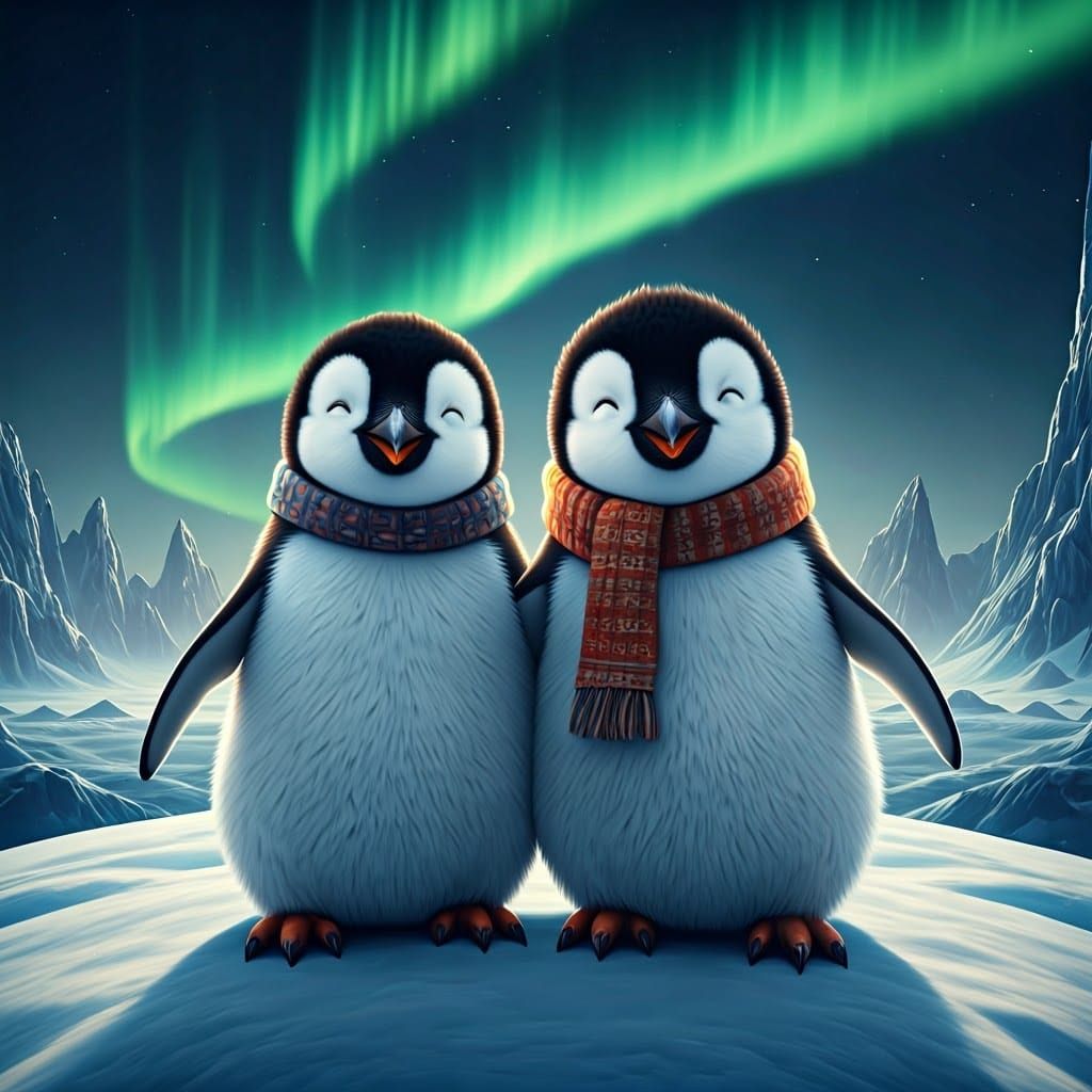 Penguins Smiling in Perfect Harmony on a Snowy Ridge