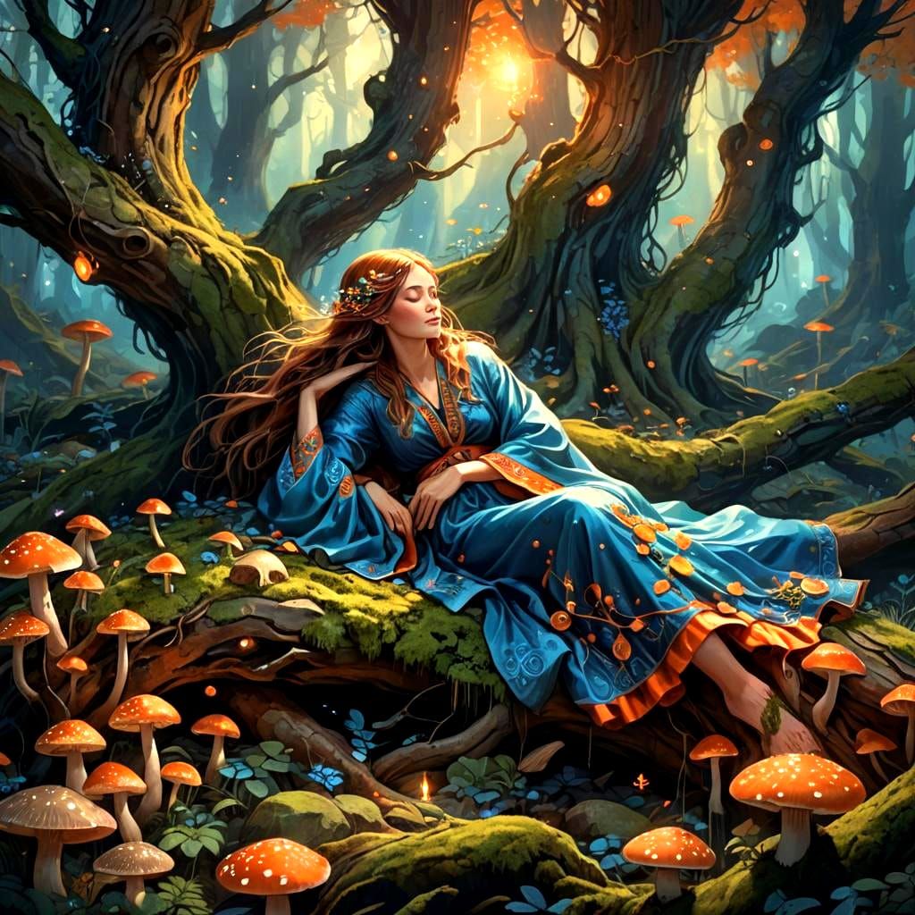 Fantastical Sleeping Character in Detailed Matte Painting