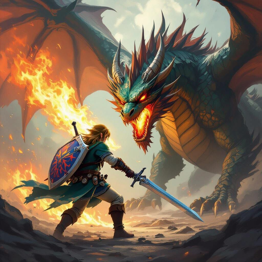 Link is preparing to fight a mighty dragon!