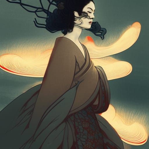 Lady gouache hyperdetailed 8k resolution concept art Ukiyo-e...