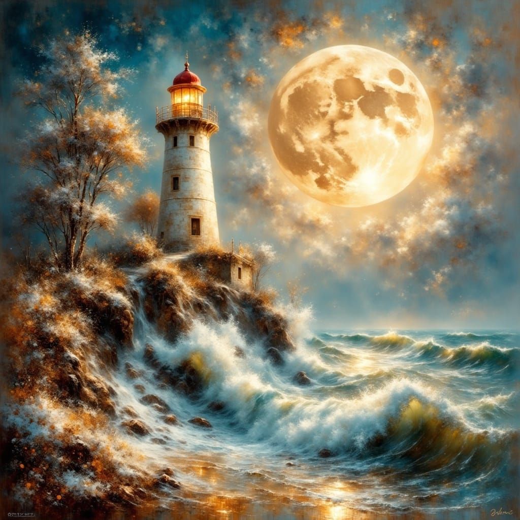 <lora:EtherealVisionsFlux:1.0> splashing chocolate waves. a white chocolate lighthouse. a sugar candy ...  by @DW