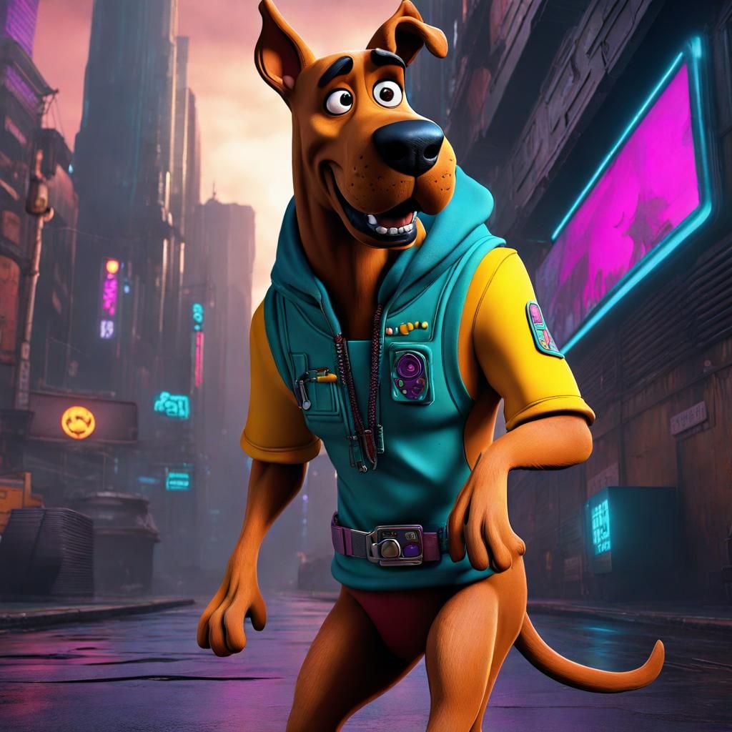 Scooby Doo in cyberpunk outfit - AI Generated Artwork - NightCafe Creator