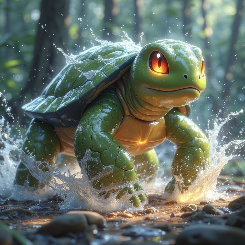 <lora:Fantasy Creatures:1.0> A Ground/Water-type turtle Pokémon with a tough shell and the ability to cause earthquakes, in the style of ca...