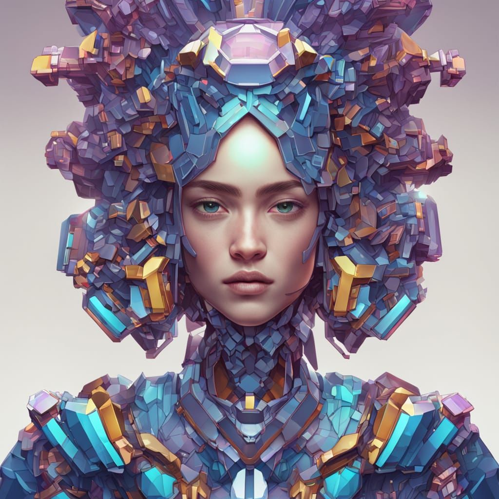 Bismuth Woman Portrait in Low Poly Style