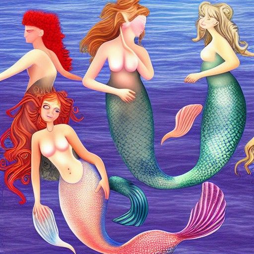 A group of mermaids luring seamen digital art