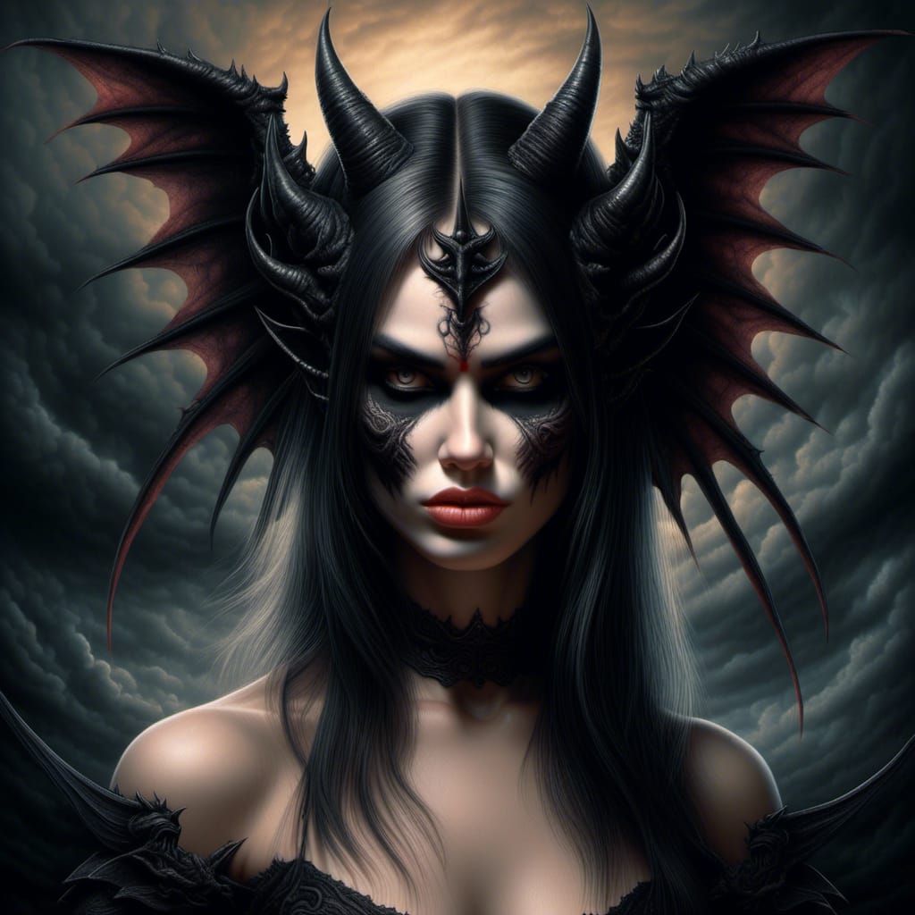 <lora:Jekyll and Hyde:1.0>  a hyperrealistic image of a attractive woman in the style of Simon Bisley with a sinister  mood and a more sinis...