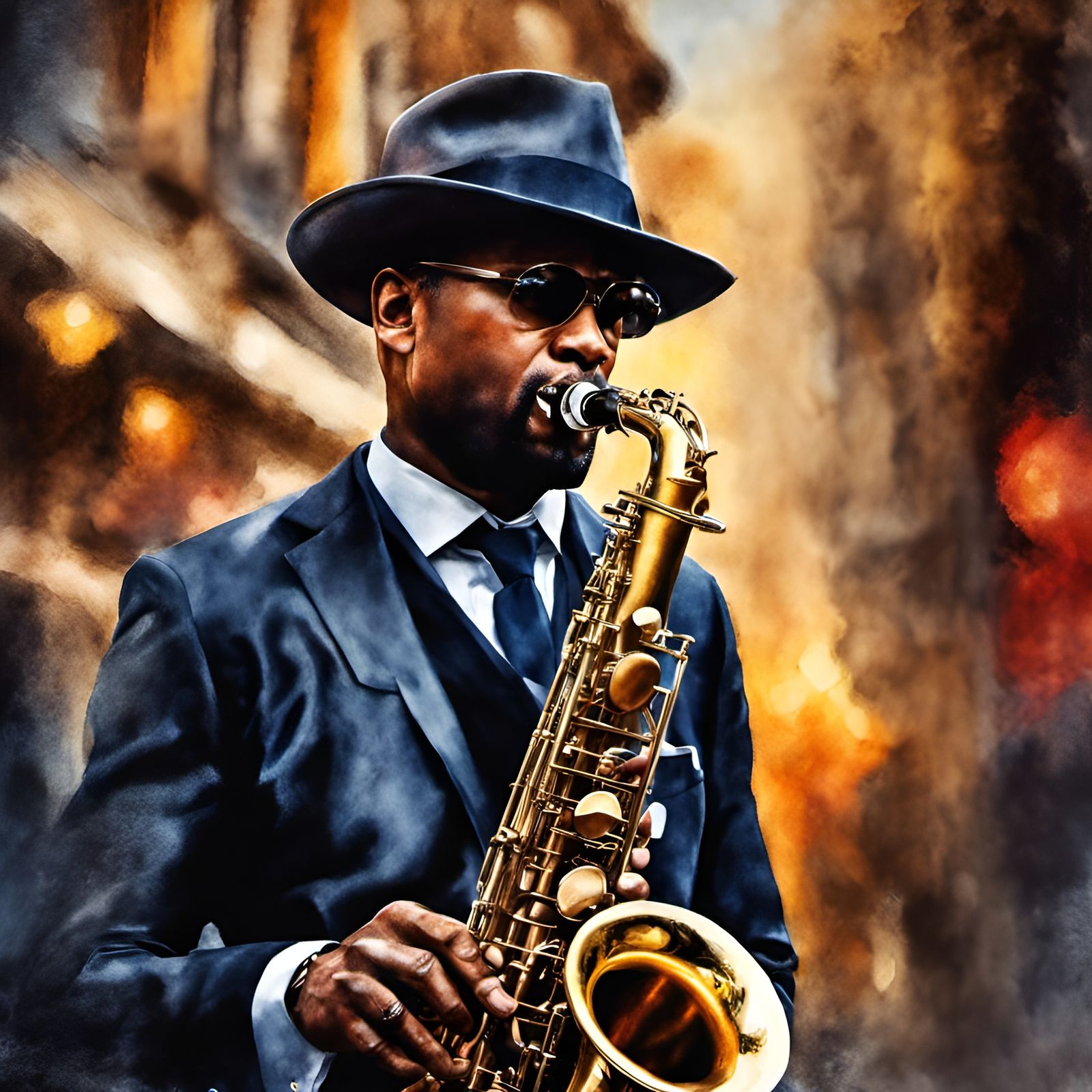 Man playing a Saxophone AI Generated Artwork NightCafe Creator