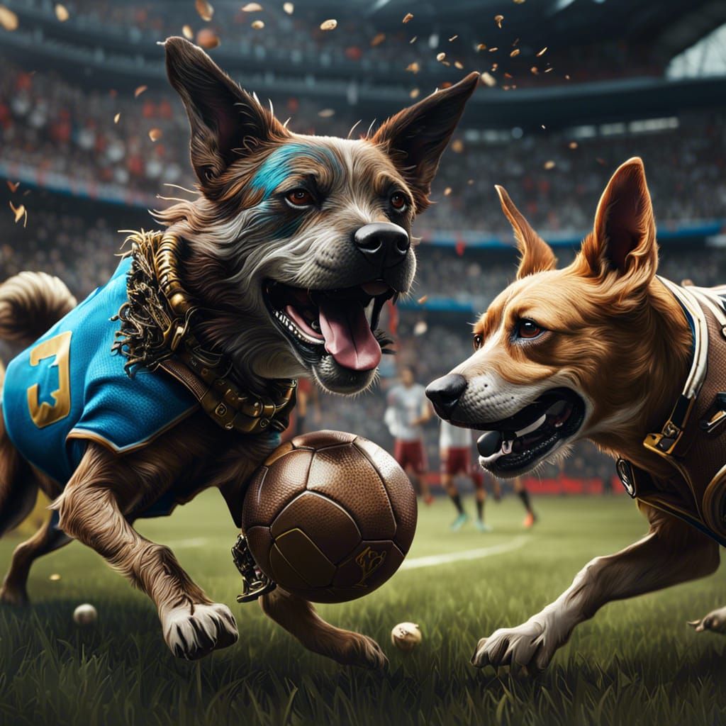 Dogs playing football  by @shadow303