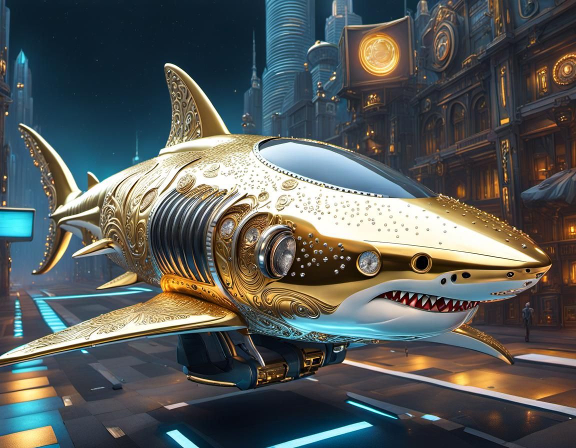 Art Made From Metal: Shark flying car  by @Otterbarrick