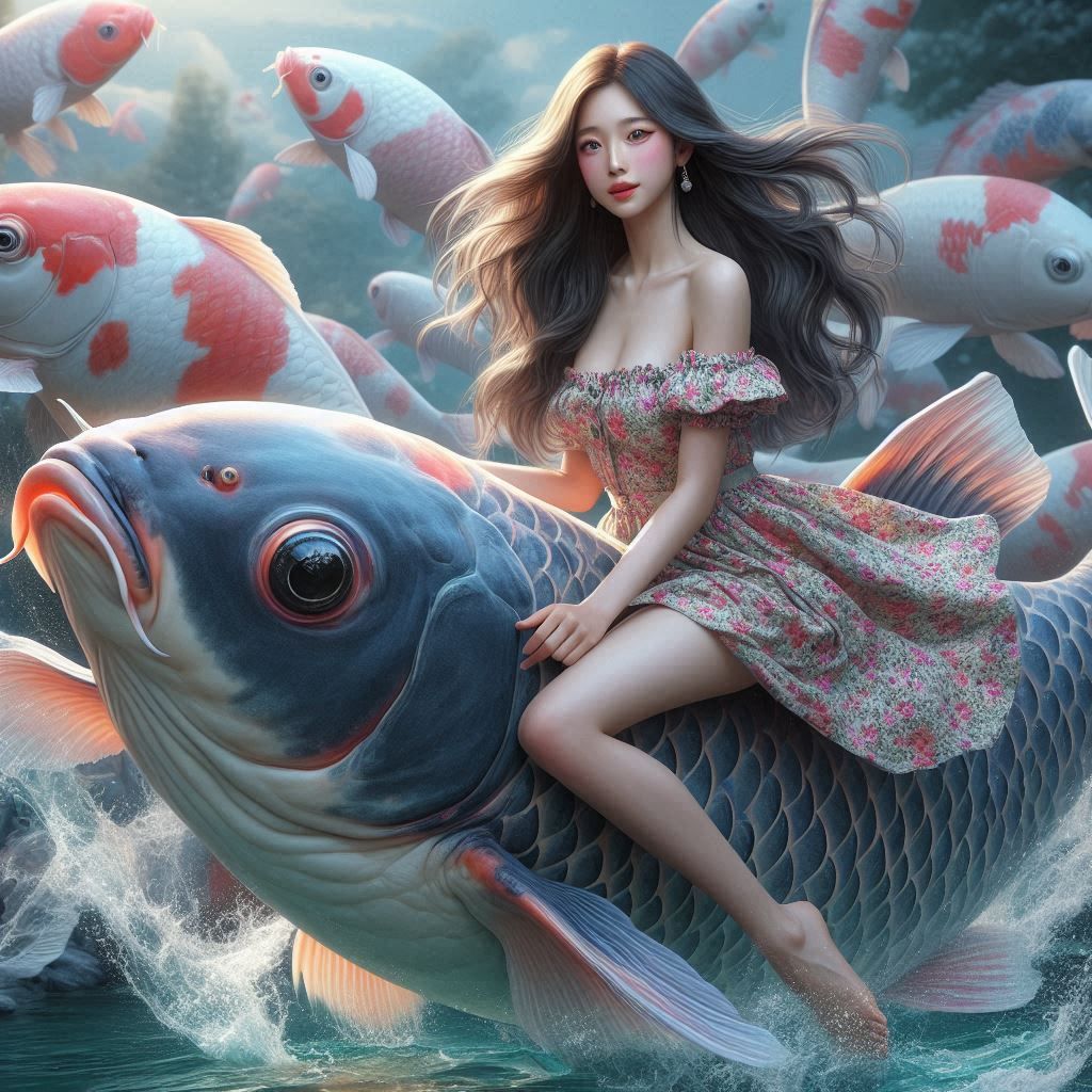 Girl riding a Koi