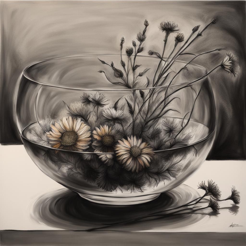 Dried Flowers in a Glass Bowl