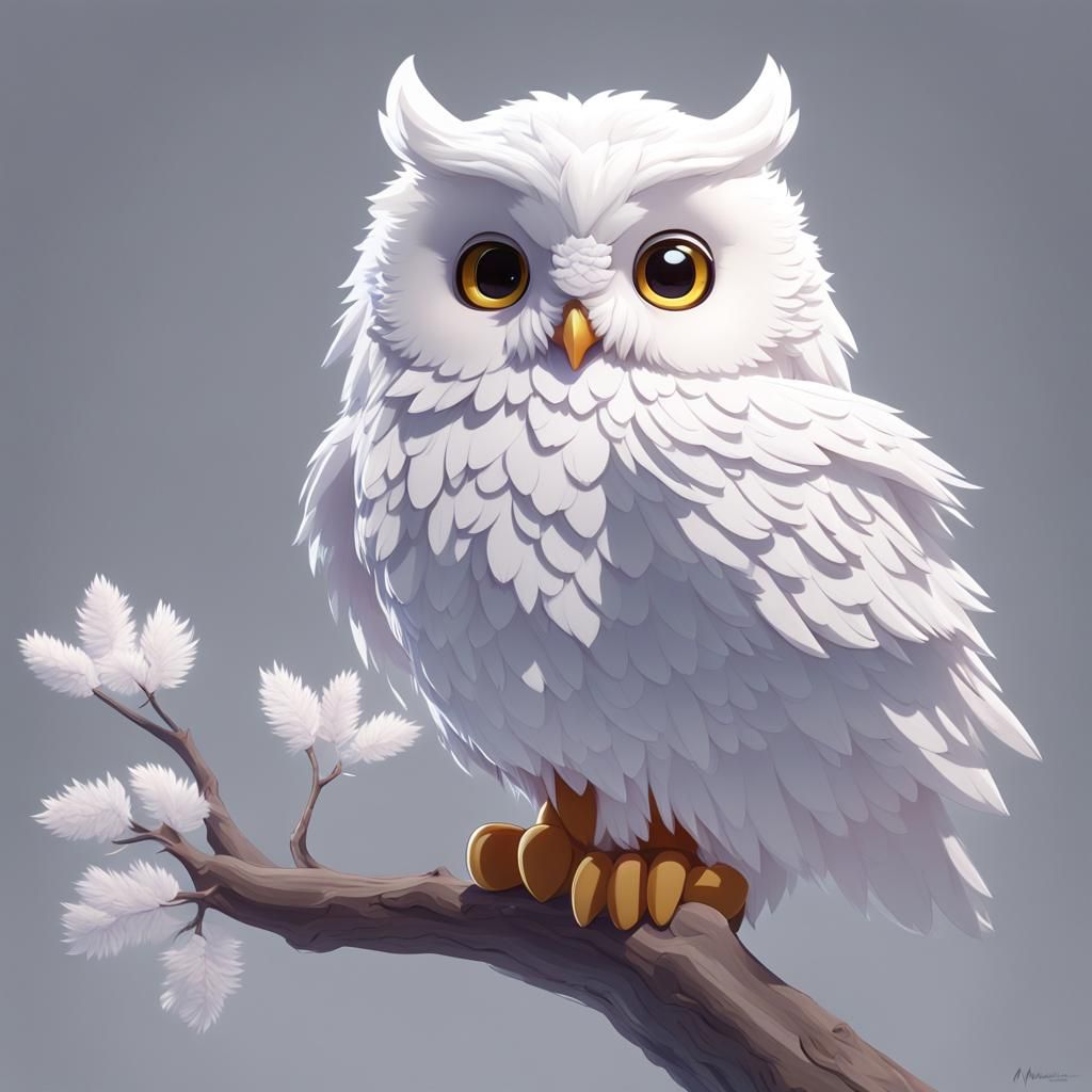 Cute fluffy white owl   by @Gabriele A