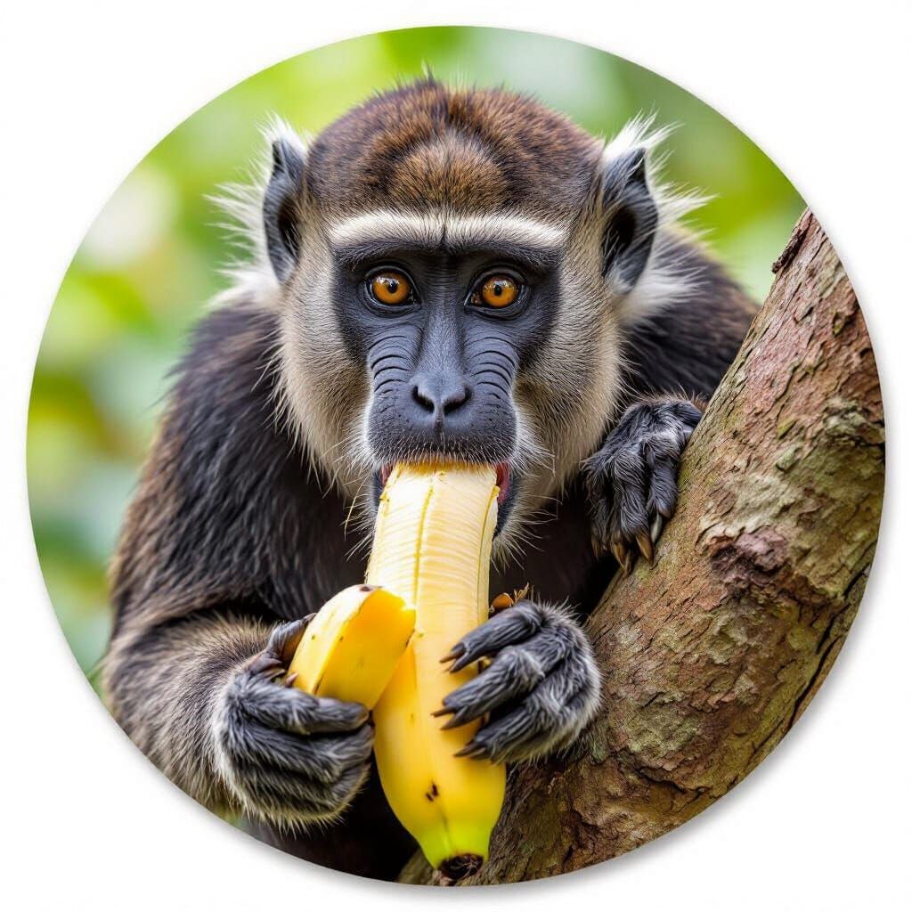 Monkey Eating Banana in Tree