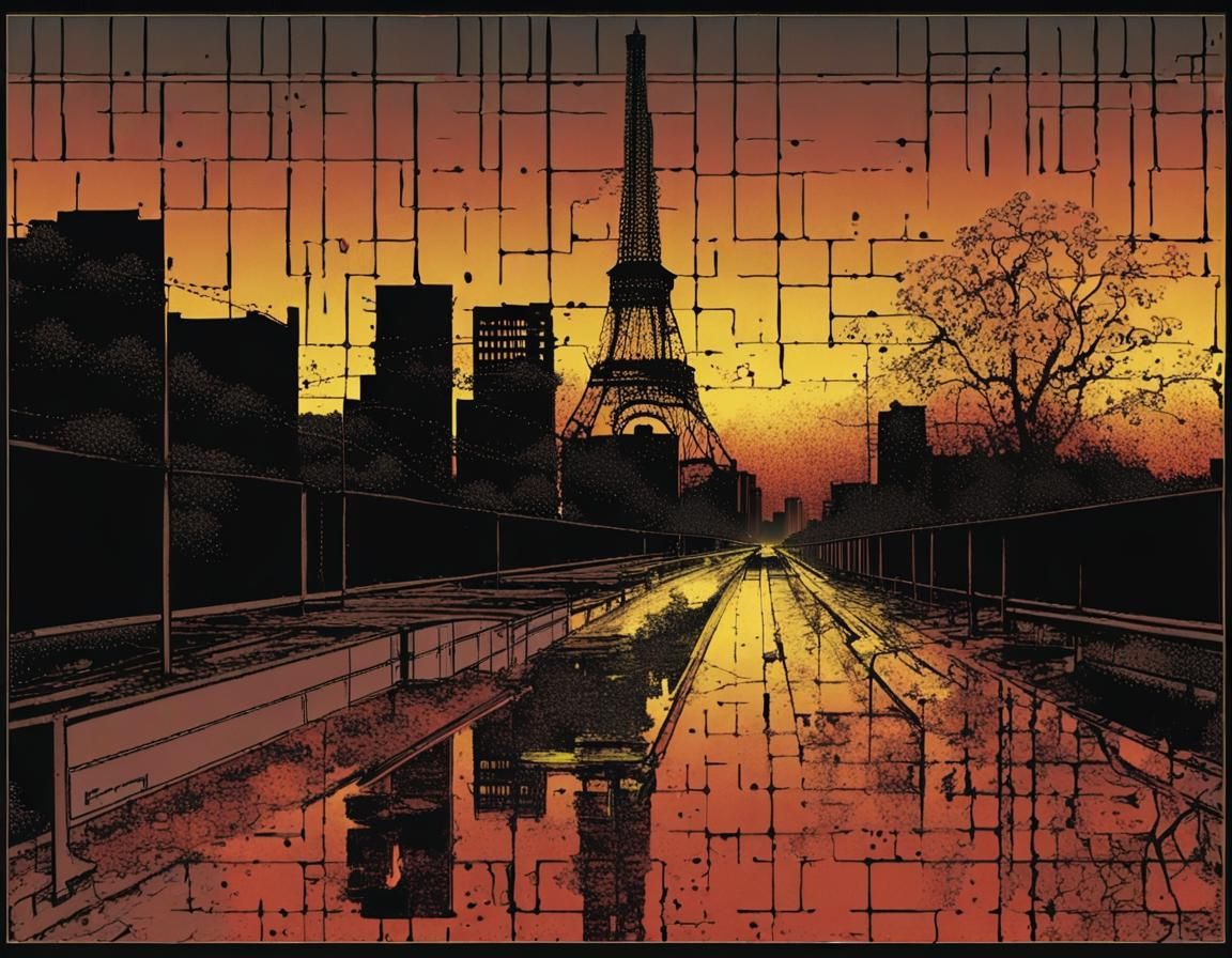 Dystopian Landscape Through Smoke, Analog Dot Matrix