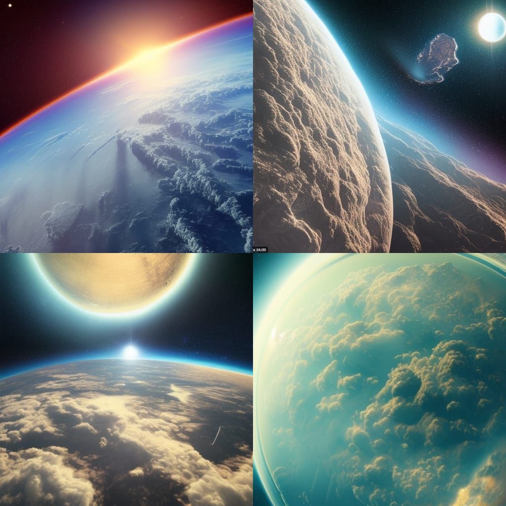 View of planet from orbit in space