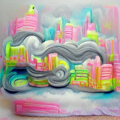 Fog swirls through the pastel city