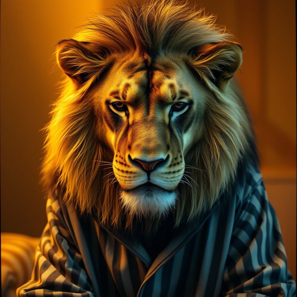 Majestic Lion in Striped Pajamas, a Cinematic Masterpiece
