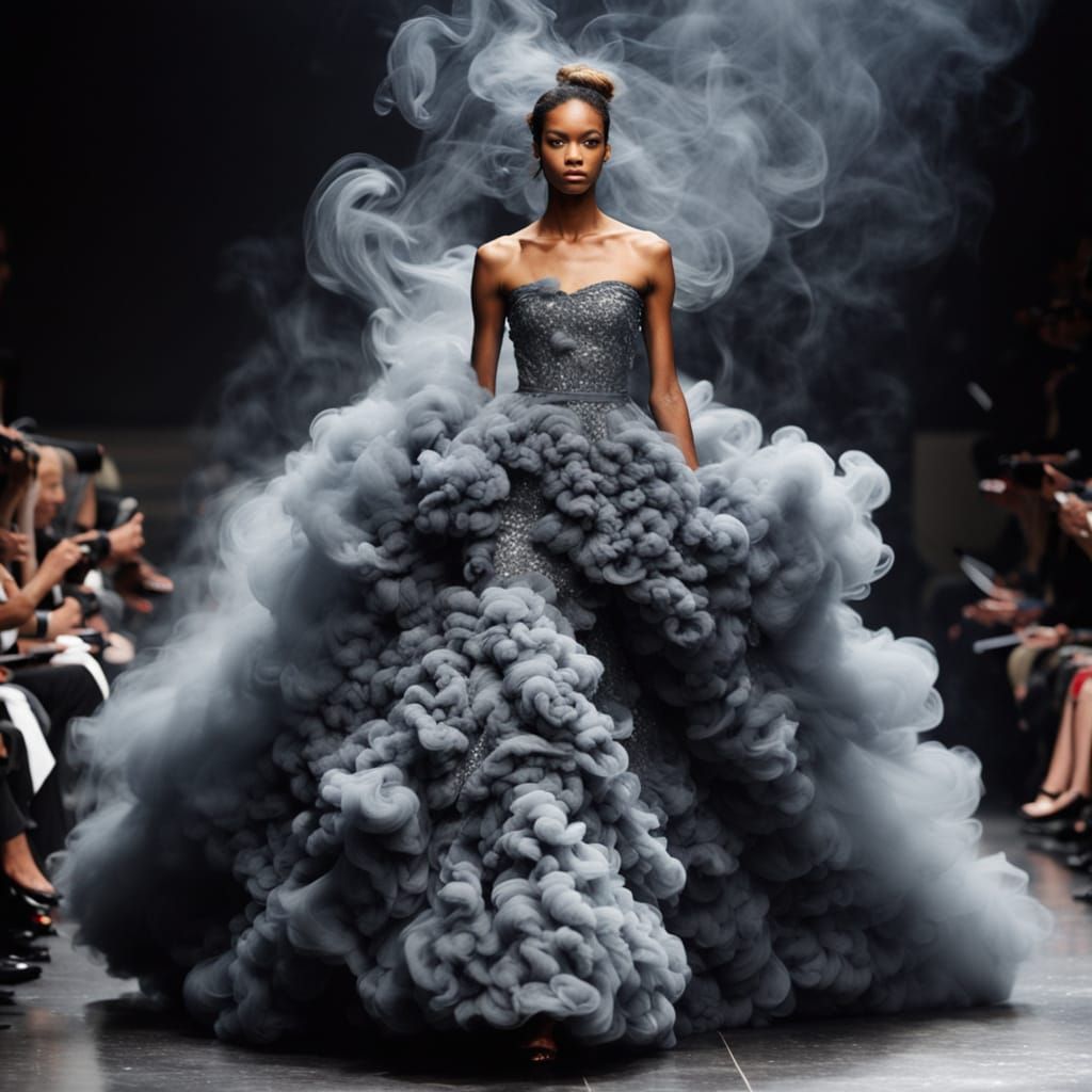 Haute couture smoke dress parade, dresses worn by diverse models, wearing dresses completely made of ...  by @Elizabeth Garises 