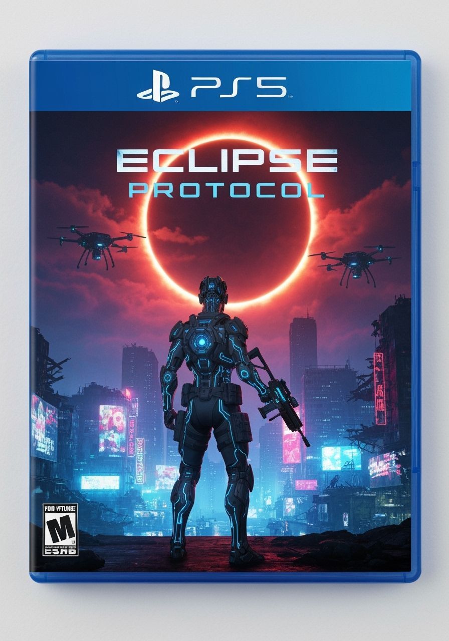 Cover for a non-existent PS5 game "Eclipse Protocol"  by @Selenia Darkangel