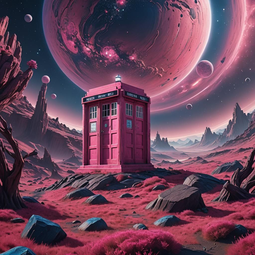 A pink TARDIS on a blue planet - AI Generated Artwork - NightCafe Creator