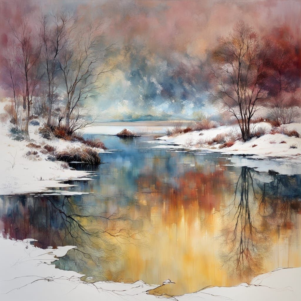 winter landscape ,lake with reflections   by @Mapont