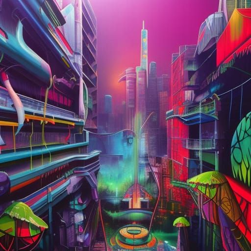 A retro-futuristic city, nestled in a mysterious jungle Haunting and ...