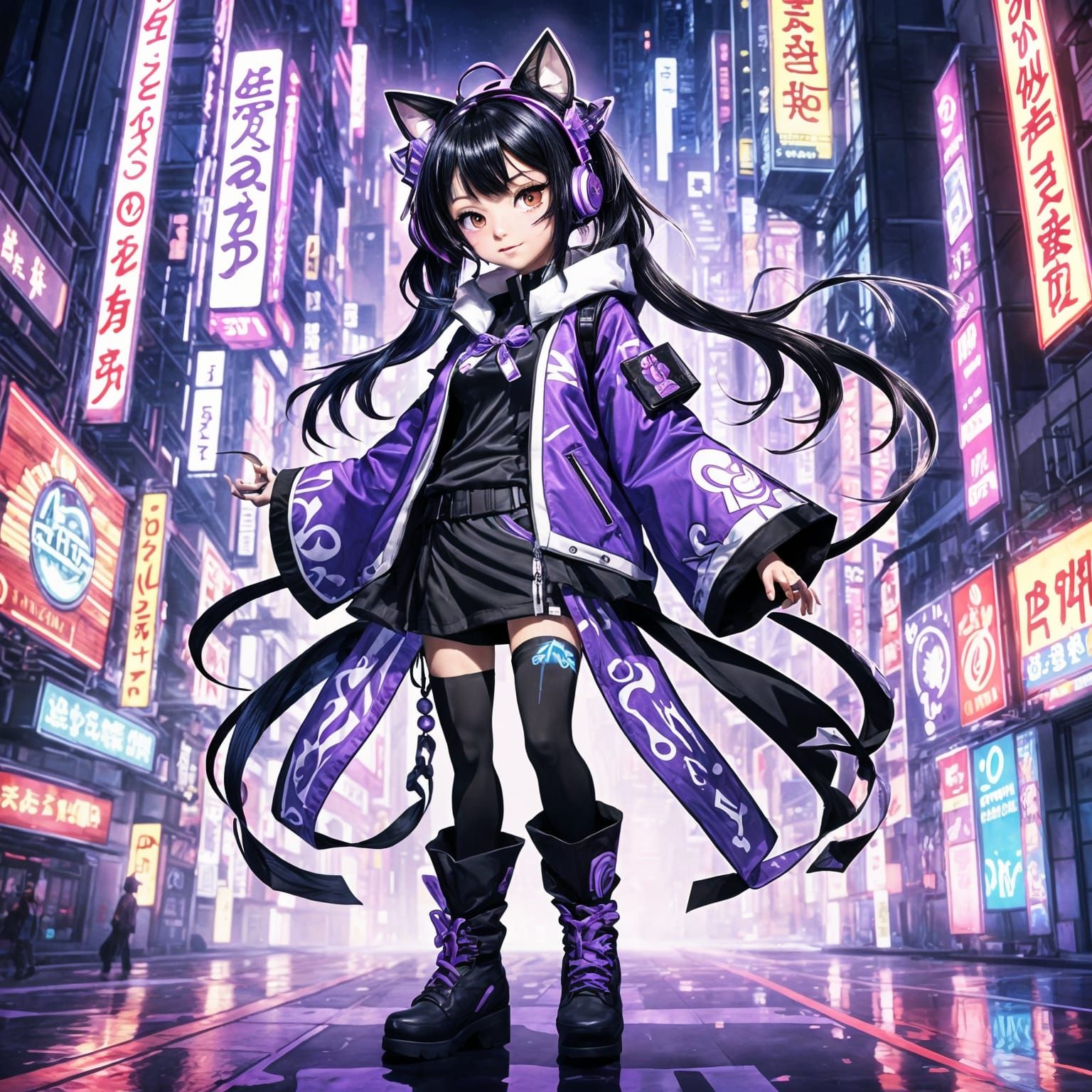 Anime Girl in Cyberpunk Aesthetic with Fisheye Lens