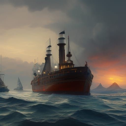 Steamer ship leaving port AI Generated Artwork NightCafe Creator