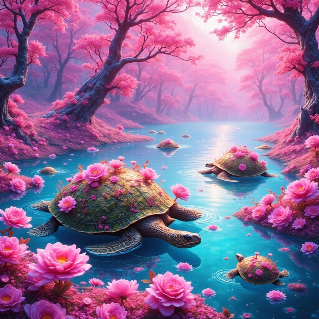 Psychedelic Biopunk Pink Turtle Forest #2802