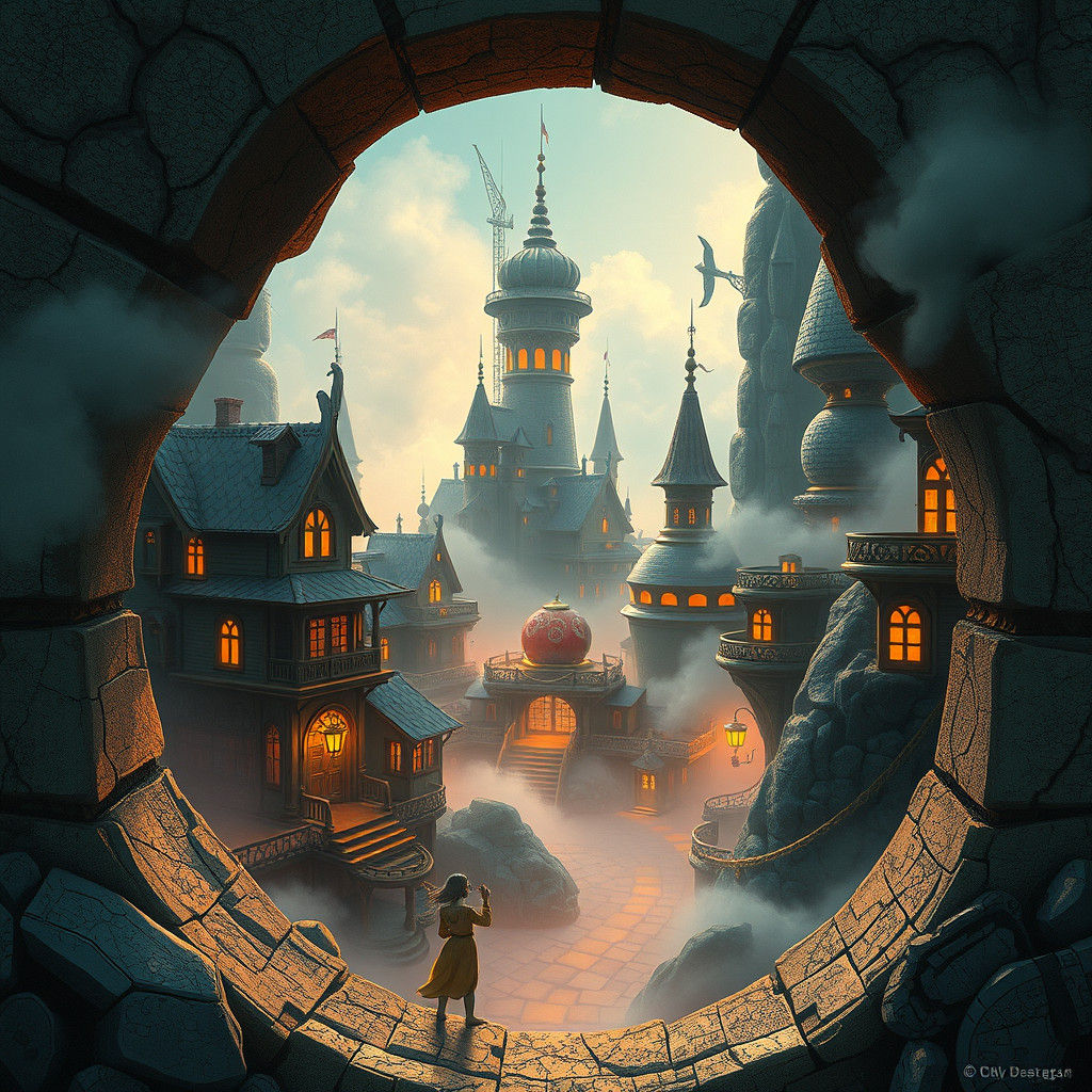 Mystical Spy Realm in Hayao Miyazaki Style