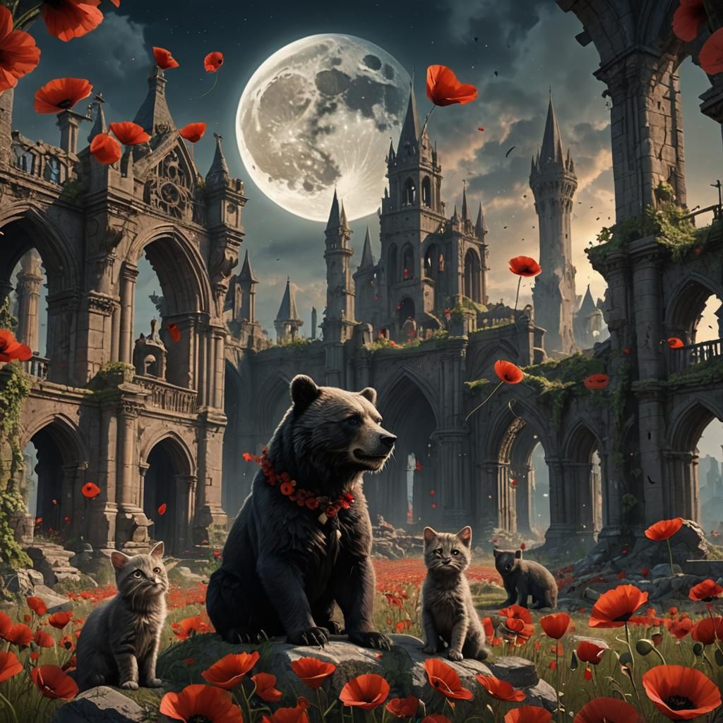 Kittens, Bears, and Gothic Ruins: A Fantasy Painting