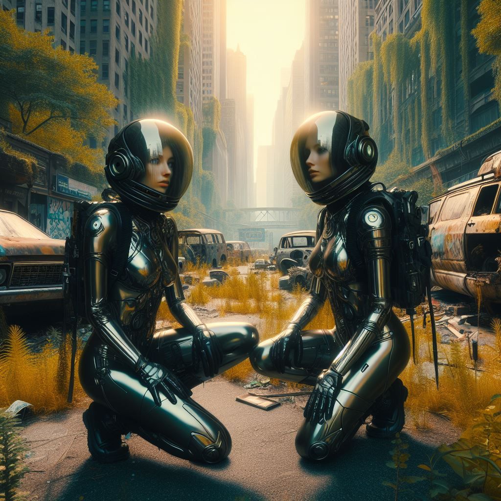 sdxl vs. dall-e 3, post-apocalyptic explorers 1.02