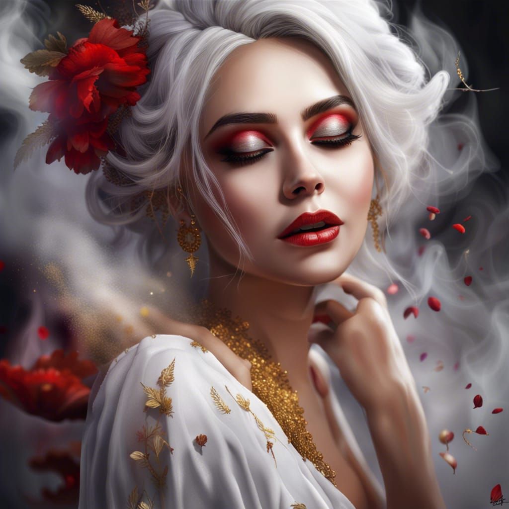 Bride , golden  eyes, , make up, red lips, kajal, flower , s...
