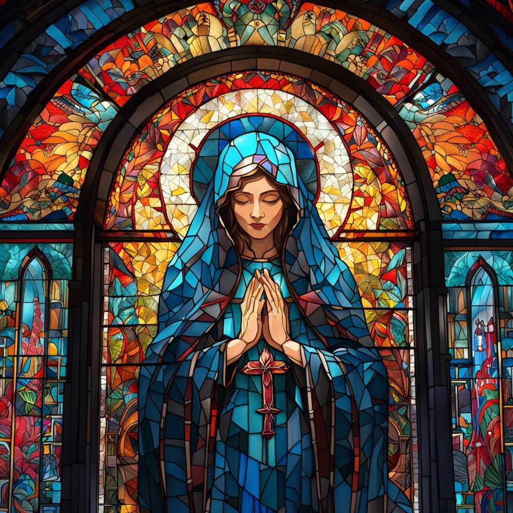 Holy Mary in stained glass