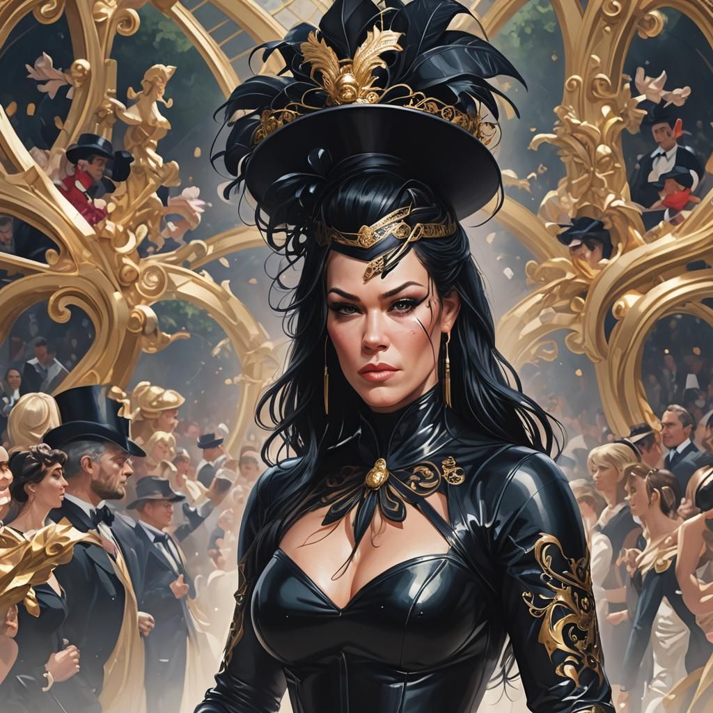 Famous wrestler Chyna and other sophisticated ladies dressed in black latex attend Royal Ascot.