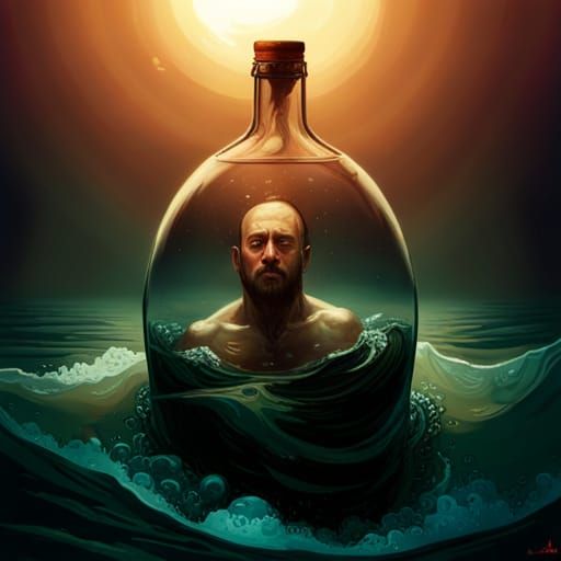 Man in a bottle  by @Gagambaboy