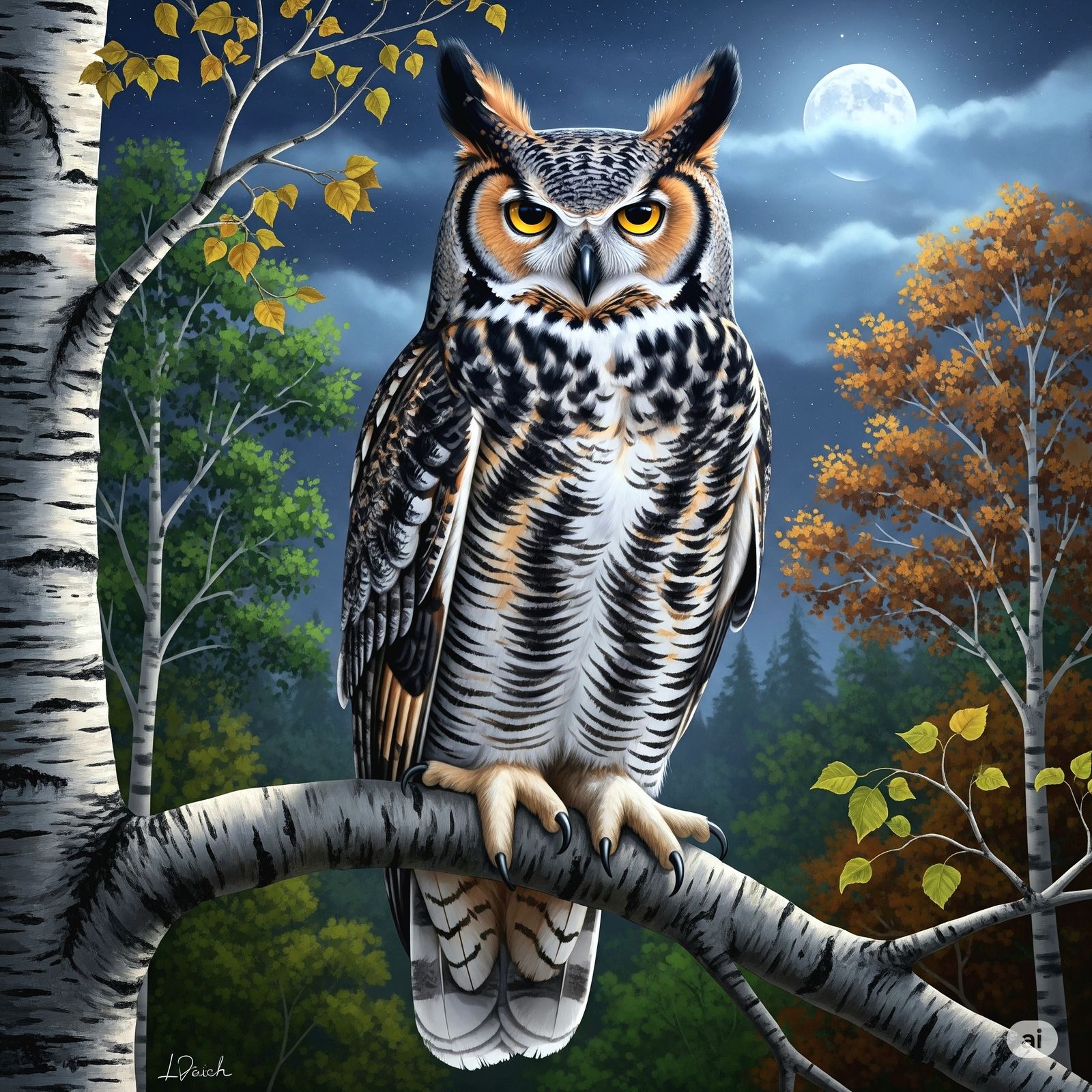 Acrylic Oil on Canvas, Great Horned Owl. 🦉