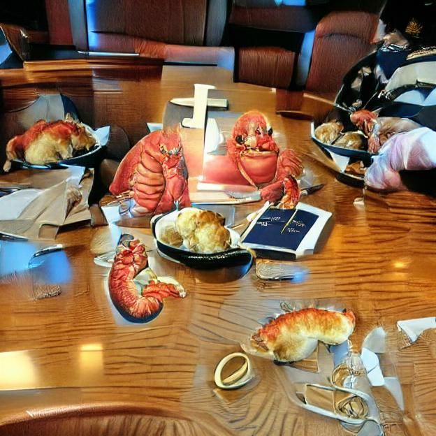 a fat family eating red lobster in heaven