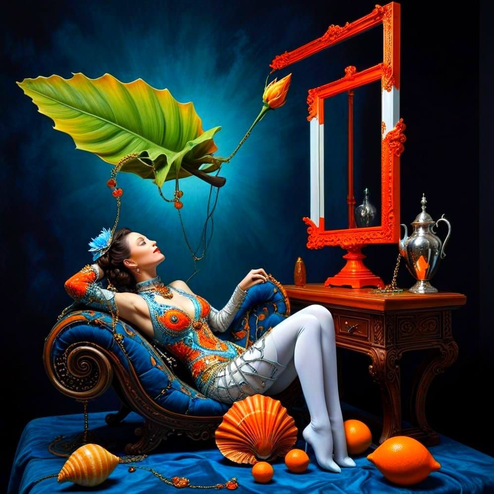 Surrealistic Portrait of a Happy Lady in Exotic Attire