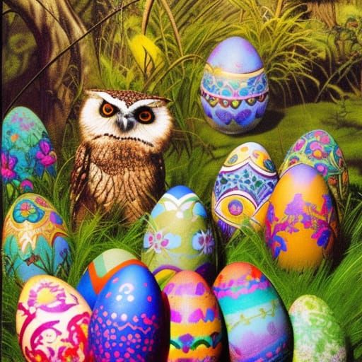 Easter Eggs and grumpy owl