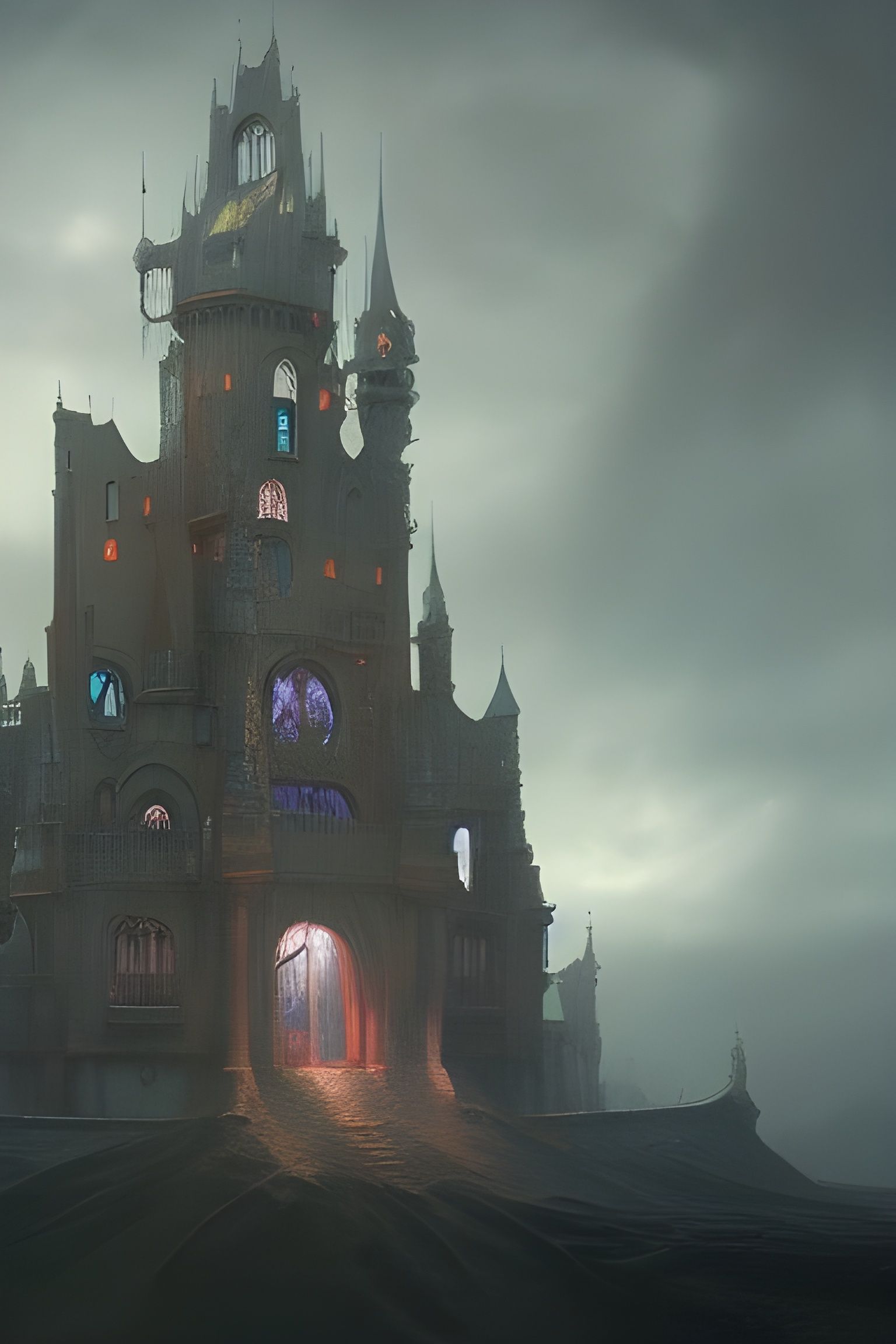 Creepy Fantasy Castle Concept Art in Surreal Style