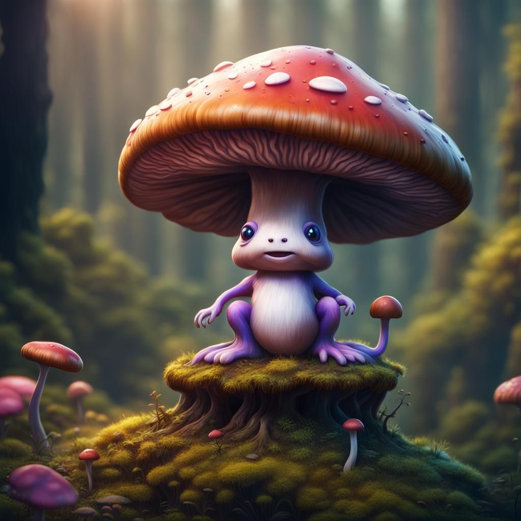cute platipus on a mushroom realistic